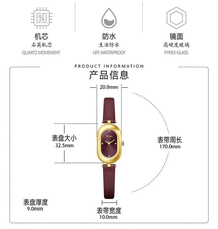 Womens Watch for Girls Wrist Quartz Reloj Sliver Grey Gold Orologio Ladies Luxury Oval Shaped Wristwatch Stainless Steel Clock