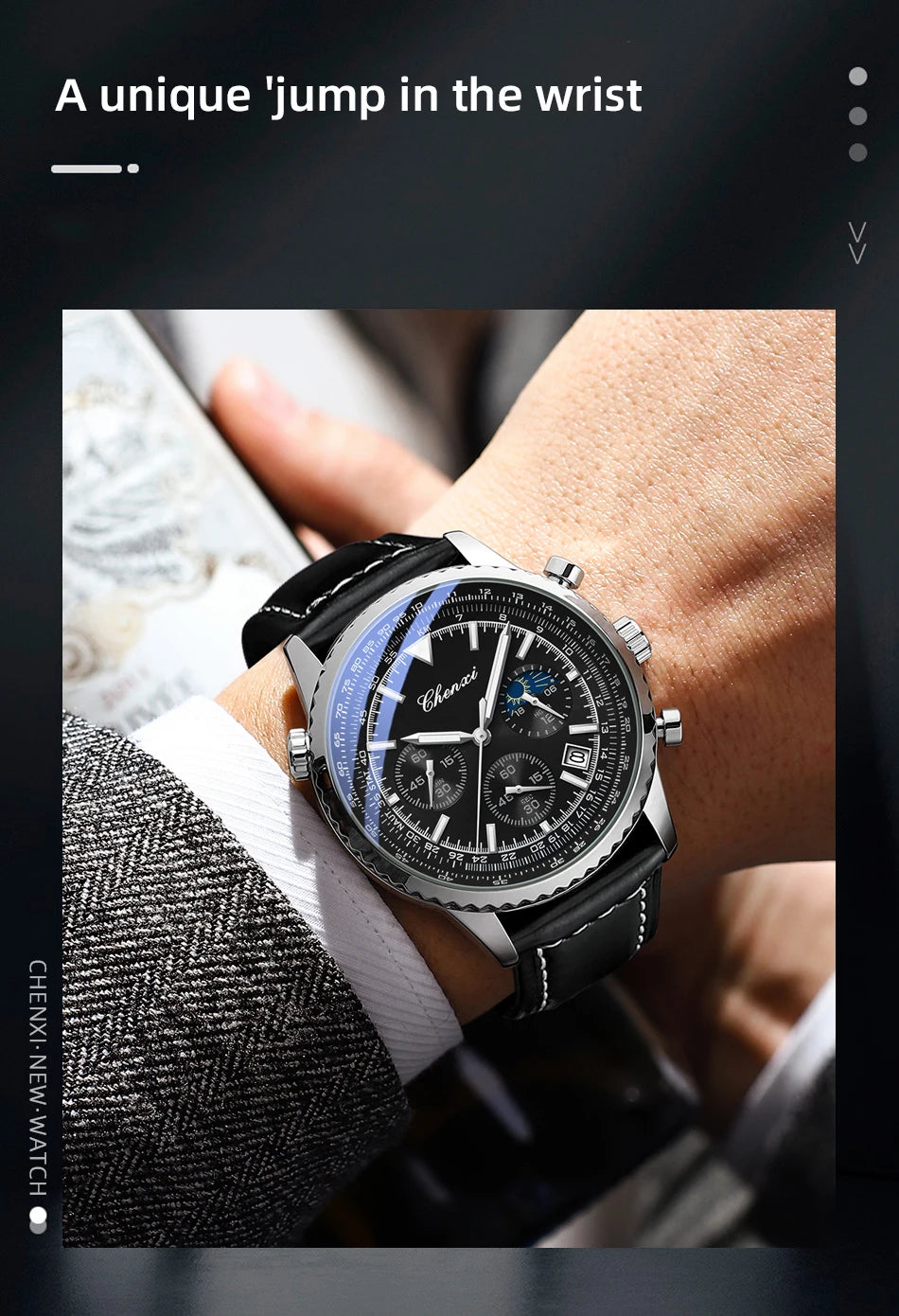 CHENXI Fashion Business Watches For Man Round Dial Black Leather Band Men's Watches Luminous Waterproof Man Watch