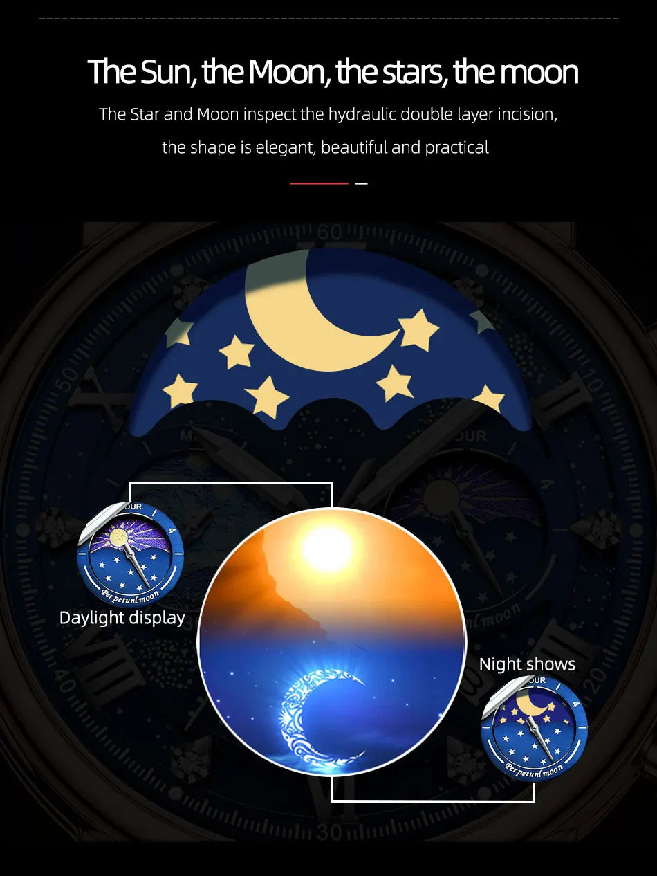 CHENXI Multi-functional Fashion Men's Watches Luminous Moon Phase Chronograph Men Wristwatches Calendar Quartz Watch For Man