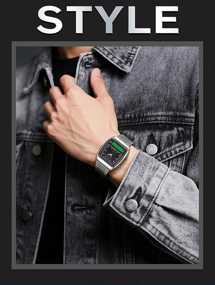 SANDA Outdoor Dual Display Men's Watch Luminous Waterproof TPU Strap Large Dial Chronograph Calendar Sports Wristwatch
