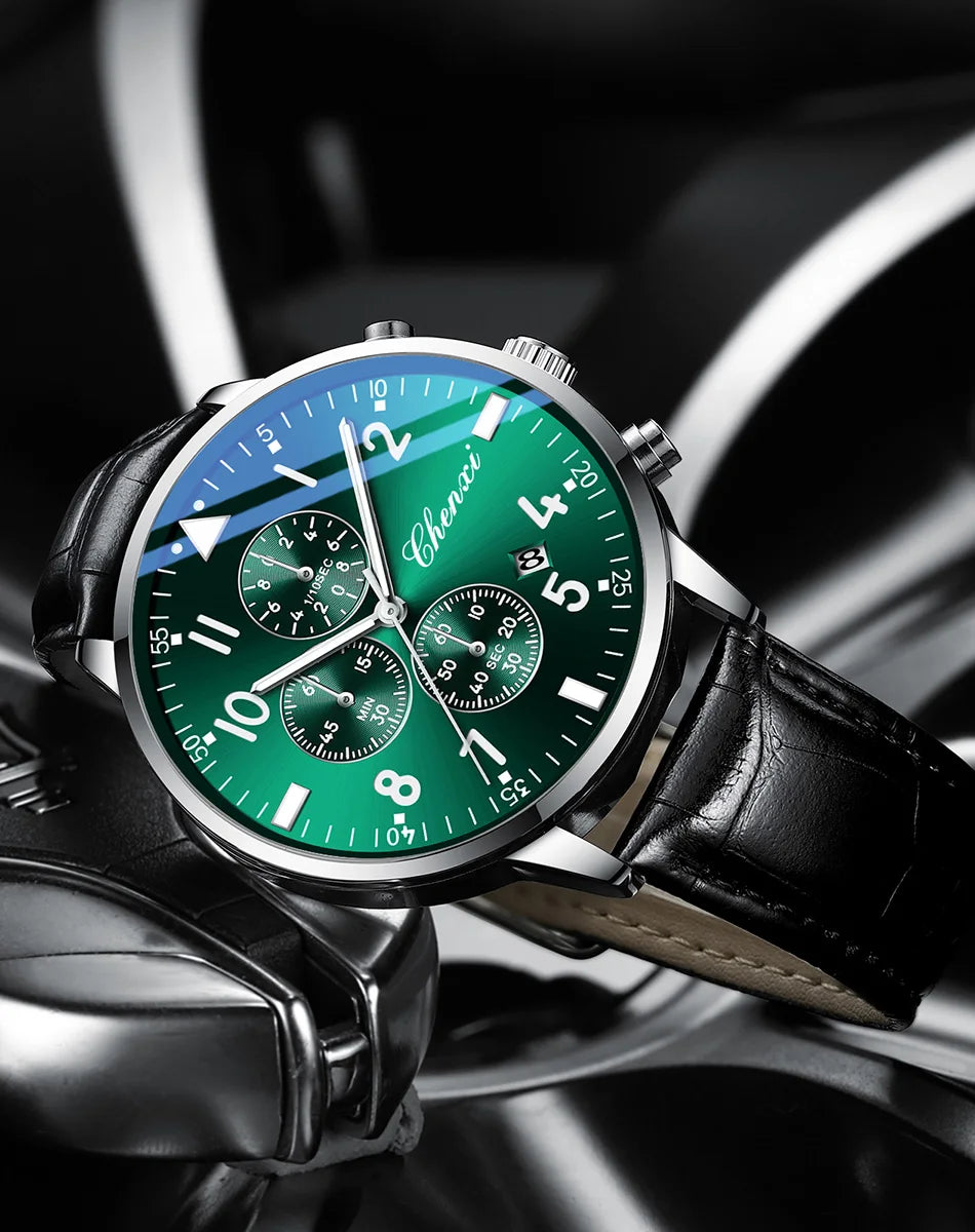 2025 New CHENXI Man Watch 43mm Classic Sports Chronograph Waterproof Luminous Quartz Men's Watches Leather Strap