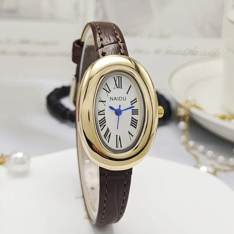 Luxury Brand Women Oval Goose Egg Quartz Watch Vintage Leather Strap Wristwatch Ladies Watches Christmas Gift Clock Relojes