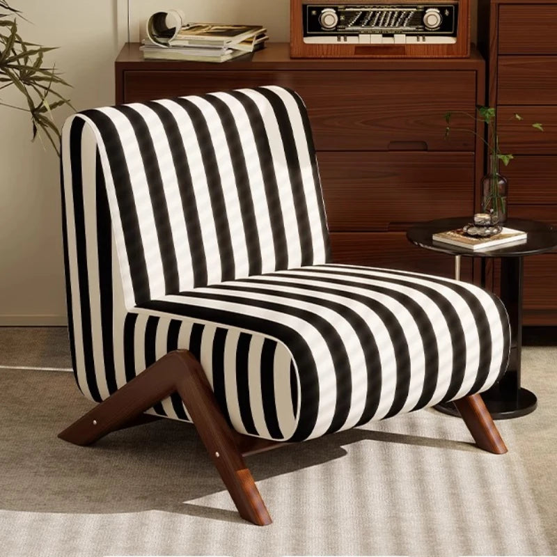 Single Sofa Chair with Antique Style, Lazy Living Room, Balcony, Leisure Chair, Zebra Chair, Solid Wood Designer Single Chairs