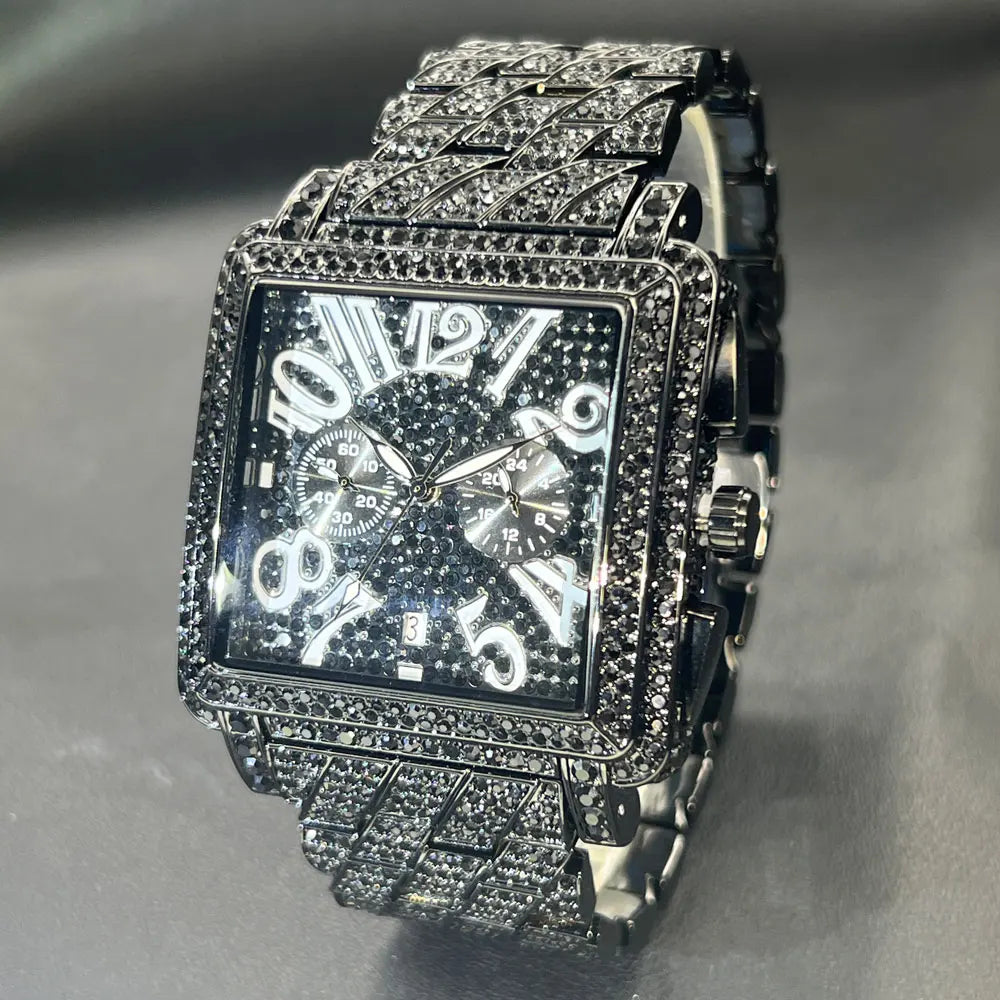 New MISSFOX Luxury Diamond Watch For Men Fashion lce Out  Big Face And Band Wristwatch Bling Hip Hop Style Jewelry Dropshipping
