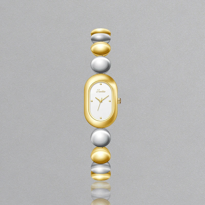 Womens Watch for Girls Wrist Quartz Reloj Sliver Grey Gold Orologio Ladies Luxury Oval Shaped Wristwatch Stainless Steel Clock