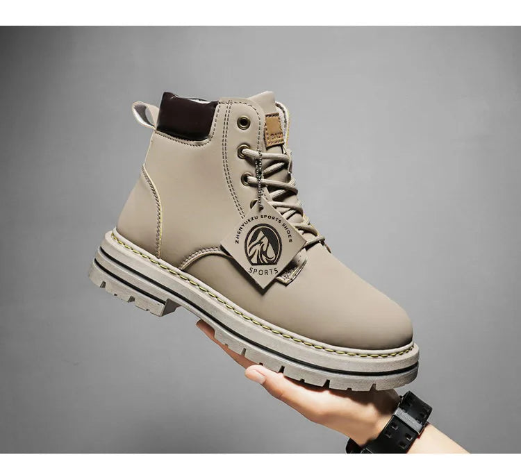 High Top Boots Men's Leather Shoes Fashion Motorcycle Ankle Boots for Men Winter Boots Man Shoes Lace-Up Botas Men Flat Sneakers