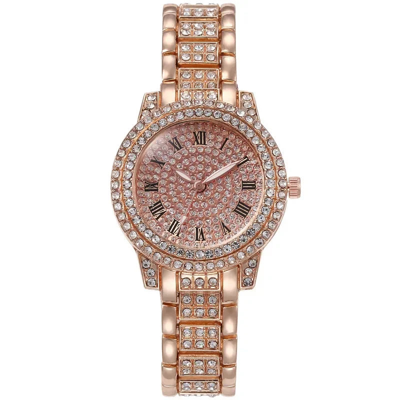 Fashion Luxury Rhinestone Watch Women Sparkling Quartz Timepiece with Stainless Steel Strap Wristwatch Roman Scale Quartz Watch