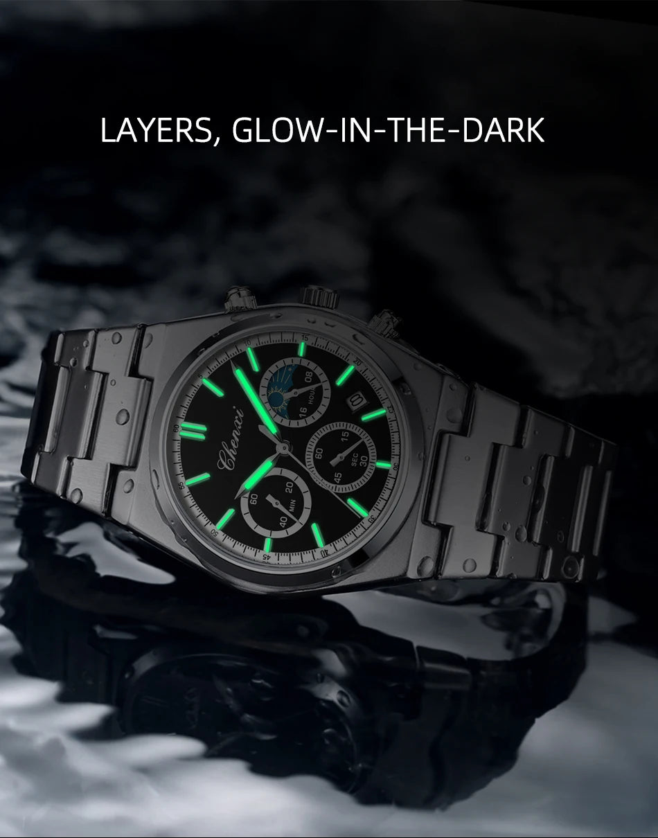 Men's Watches CHENXI 2025 High Quality Sports Chronograph Date Quartz Wristwatch Men's Watch Stainless Steel Waterproof Luminous