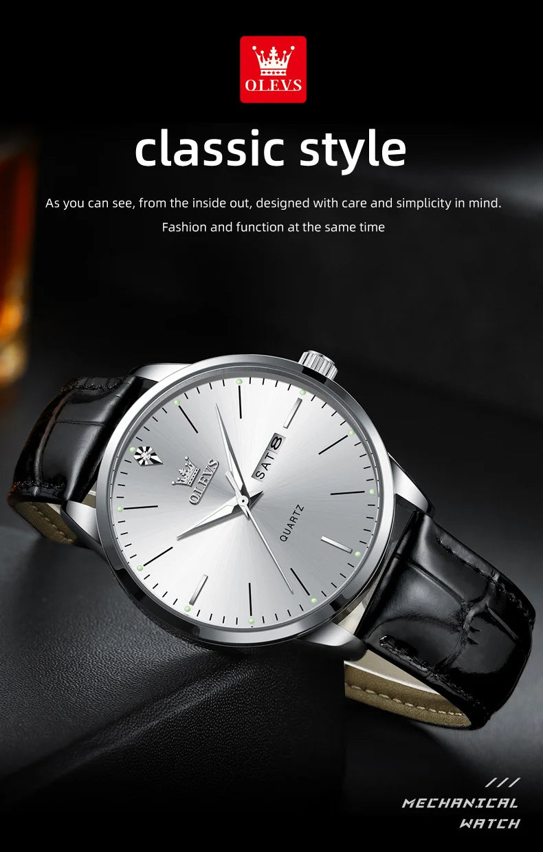 OLEVS 2935 Men Quartz Watch Dual Calendar Luminous Classic Business Watch For Men Fashion Original Waterproof Dress Wristwatch