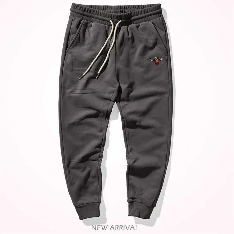 Autumn Winter American Retro Knitted Velvet Embroidery Sweatpants Men's Fashion Pure Cotton Loose Drawstring Sport Casual Pants