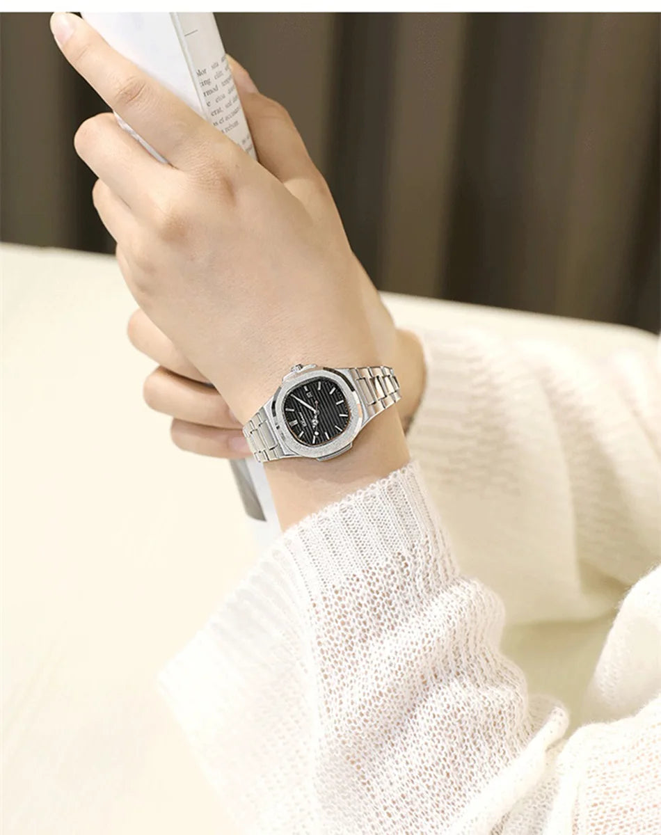 Watches For Woman Fashion Date Luminous Quartz Watch Silver Stainless Steel Clock Women's Stainless Steel Watch Waterproof