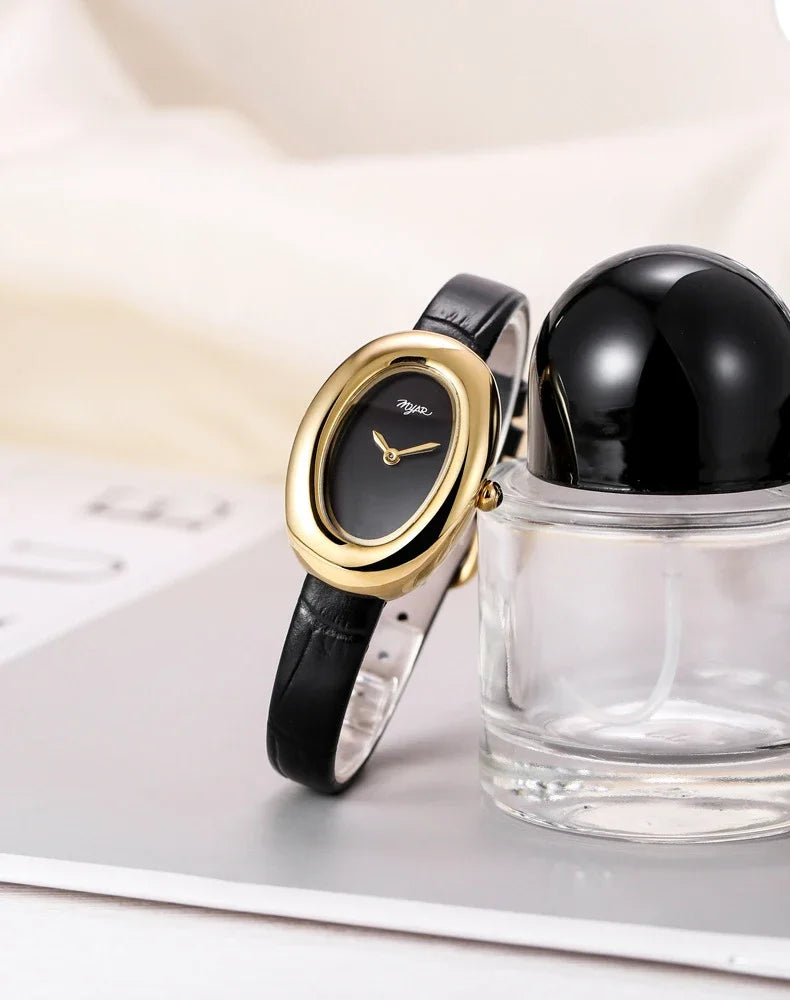 MYAR Women Watch for Girls Quartz Reloj Mujer Sliver Diamond Oval Shaped Orologio Ladies Wristwatch Simple Stainless Steel Clock