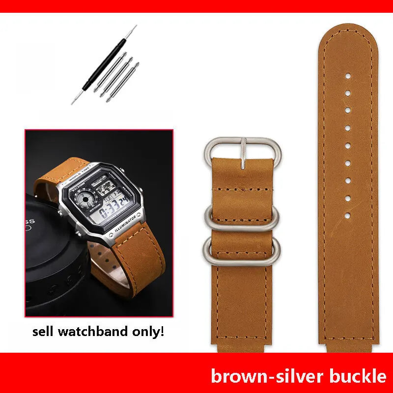 18mm cowhide Watchband for Casio small square strap AE1200/AE-1300/1500 F-108/W-218  A158/A168 vintage cowhide strap  bracelet