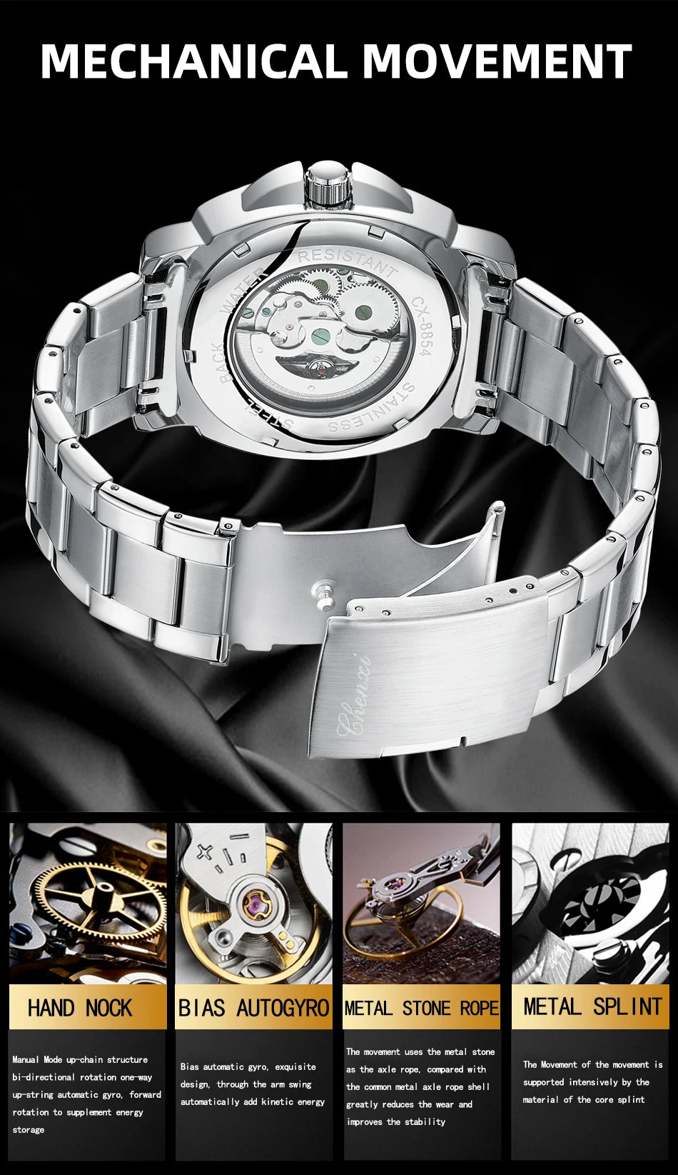 CHENXI New Mechanical Men's Watches Large Openwork Dial Fashion Luminous Waterproof Fully Automatic Mechanical Watch Man