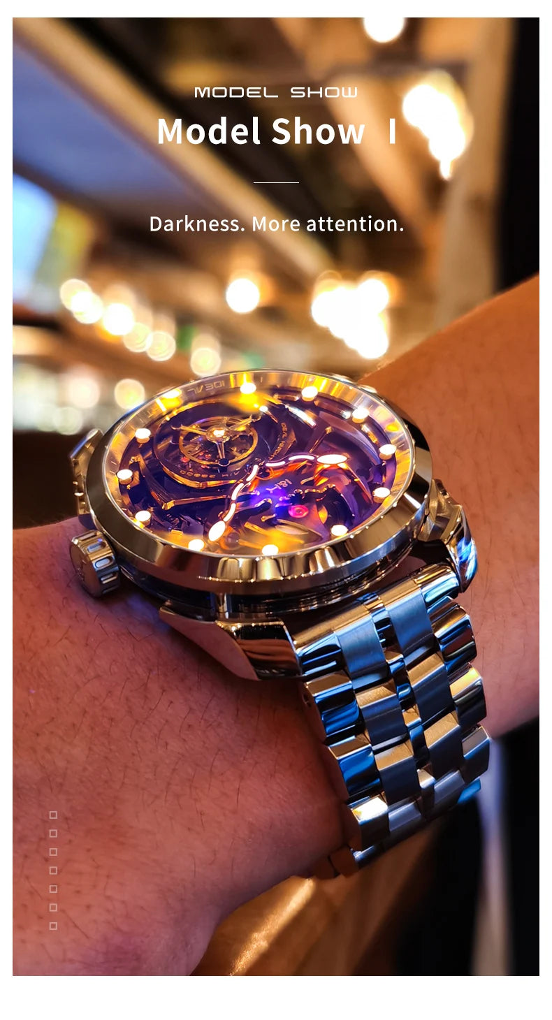 IDEAL KNIGHT 6802 Tourbillon Watch For Men Transparent Skeleton Mechanical Wristwatch Man Luxury Top Brand Limited Edition Watch