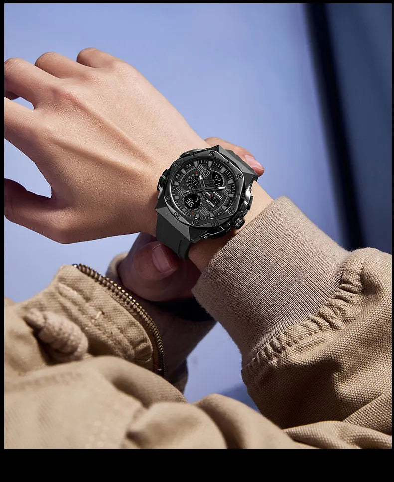 SMAEL Men's Sport Digital LED Watch Dual Time Stopwatch Alarm Clock 50M Waterproof 8113 Wristwatch Sports Army Military Watches