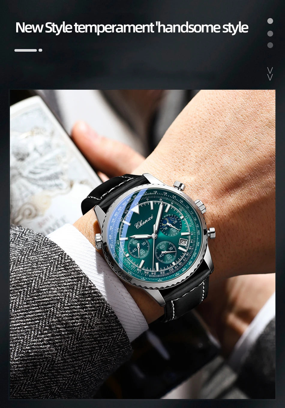 CHENXI Fashion Business Watches For Man Round Dial Black Leather Band Men's Watches Luminous Waterproof Man Watch