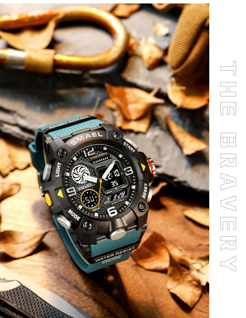 SMAEL Quartz Watch Sport 50M Waterproof Stopwatch Week Display LED Digital Alarm Clock Male 8055 Men Watches Sports Wristwatches