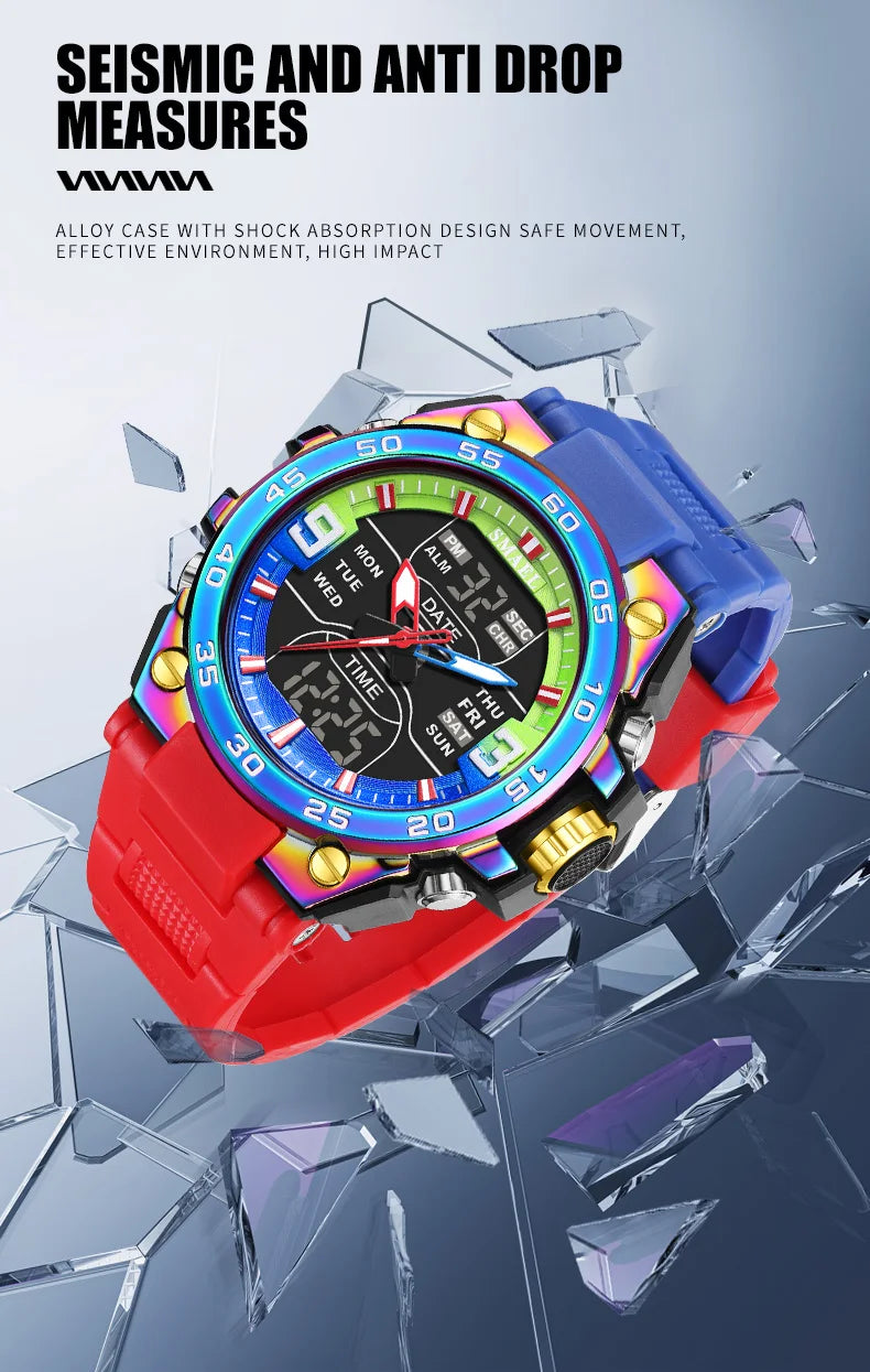 SMAEL Sports Watches 50M Waterproof Quatz Watches Mental Shockproof Men's Wristwatch Dual Time Alarm Clock  8138 Military Watch