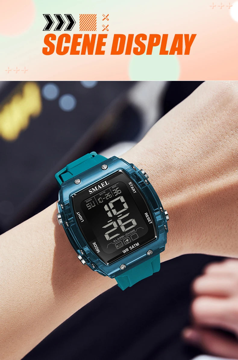 SMAEL Watches for Women LCD Digital Movement Silicone Strap Clock Fashion Trend Waterproof Sport Electronic Wristwatches Female