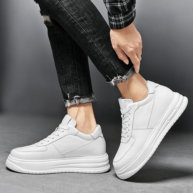British Style Casual Leather Men's Vulcanized Shoes Fashion Low Top Thick Bottom Antiskid Sneakers Genuine Leather Board Shoes