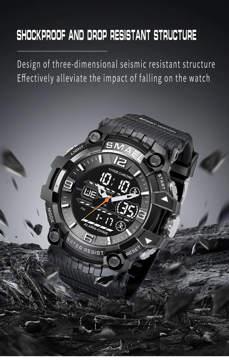 SMAEL Watch Men Sport Alarm Clock For Men 50M Waterproof Wristwatches 8089 Original Brand Men's Wristwatch Quartz Sports Watches