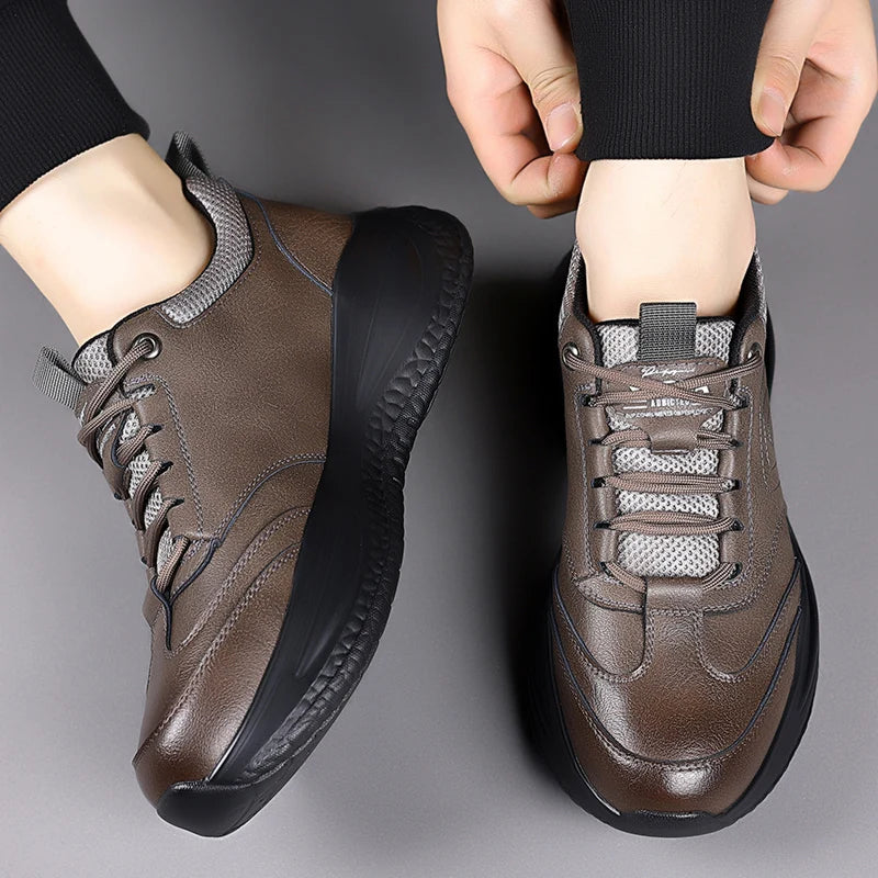 Fashion Men's Autumn Casual Leather Shoes Classic Business Formal Sneakers Comfy Thick Bottom Office Outdoor Daily Walking Shoes