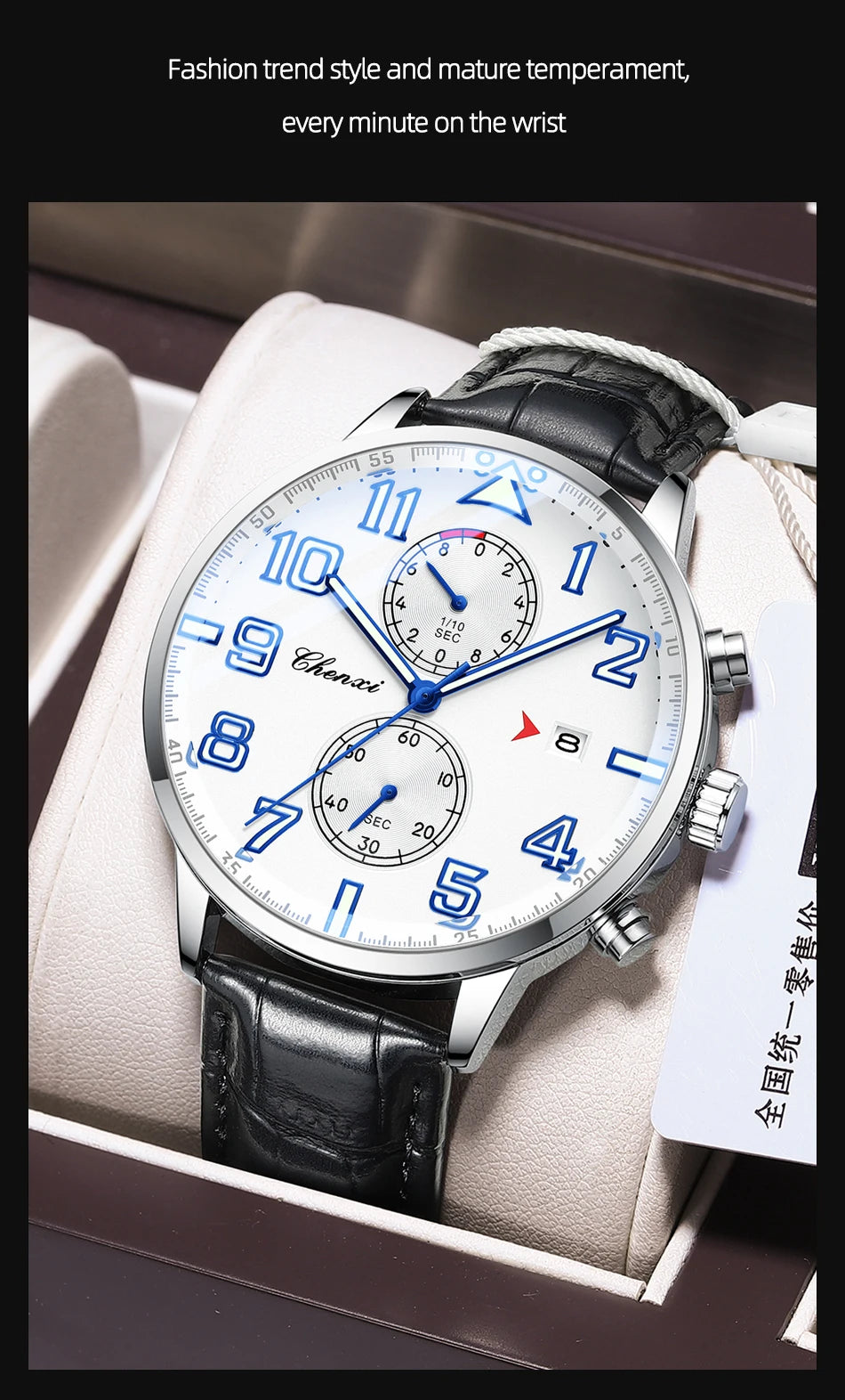Fashion Luxury Business Men's Wristwatch Round Dial Luminous Waterproof Calendar Chronograph Man Watch