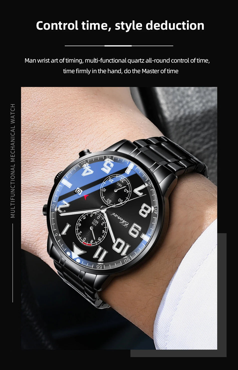 Fashion Luxury Business Men's Wristwatch Round Dial Luminous Waterproof Calendar Chronograph Man Watch