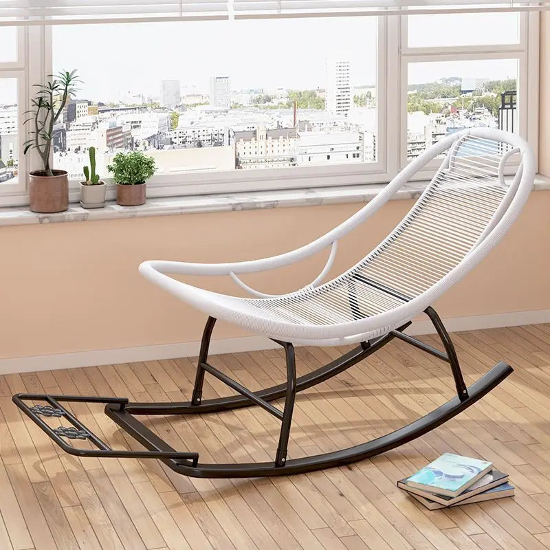 Leisure Lounge Chair, Garden Chair, Widened Rocking Chair, Rattan Rainbow Rocking Chair