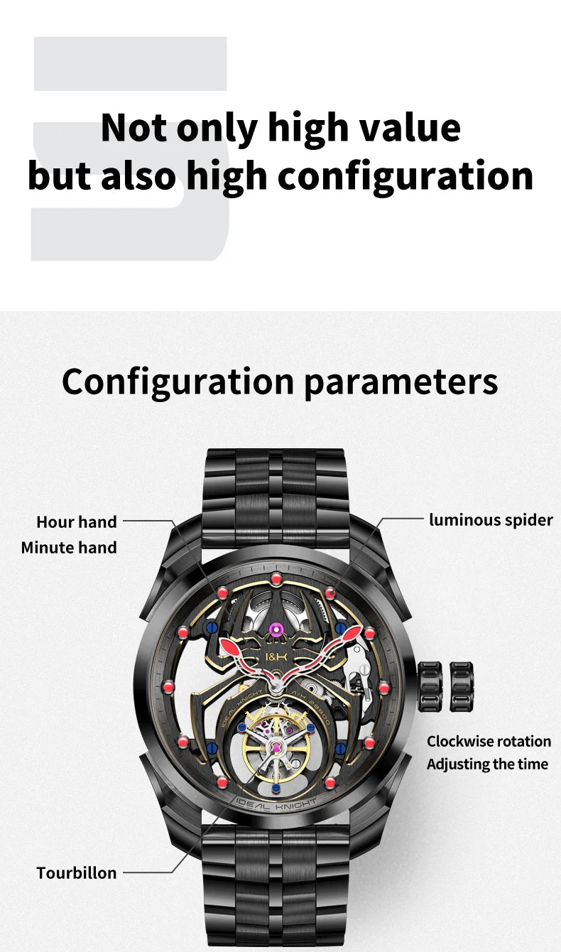 IDEAL KNIGHT 6802 Tourbillon Watch For Men Transparent Skeleton Mechanical Wristwatch Man Luxury Top Brand Limited Edition Watch