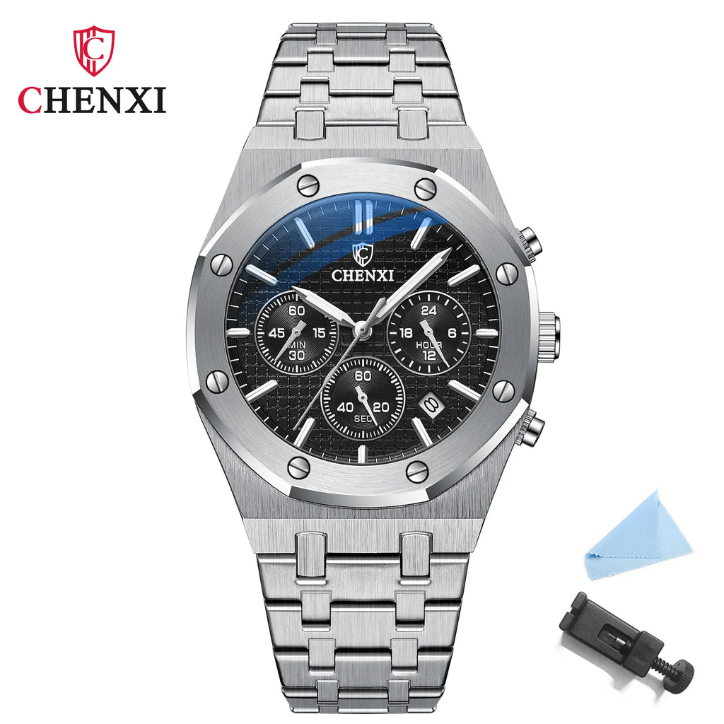 Luxury Business CHENXI Man Watch High Quality Chronograph Moon Phase Quartz Watches Original Waterproof Clock Male New 2025