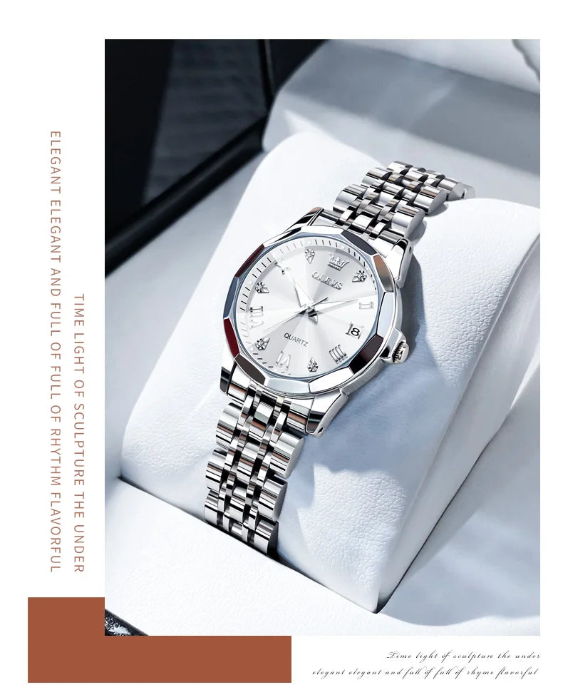 OLEVS 9931 Elegant Fashion Women's Watches Luxury Brand Original Quartz Watch forLadies Waterproof Stainless Steel Luminous Date