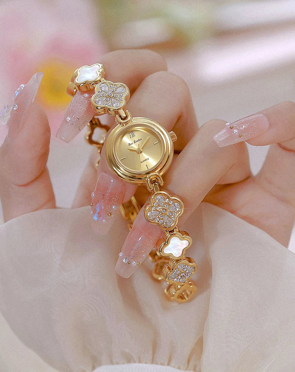 Women's Watch Natural Blue Shell Dial Bracelet Elegant Crystal Dress Watches for Women Fashion Luxury Small Quartz Ladies Clock