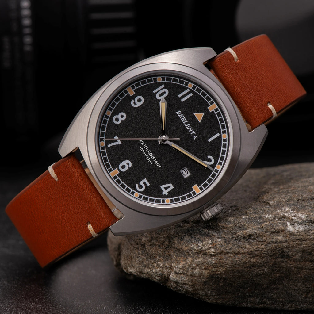Berlenta Brand original Retro Leather Field Watch For Men Top Luxury 316L Steel Case Military Wristwatch Enlistment Gift