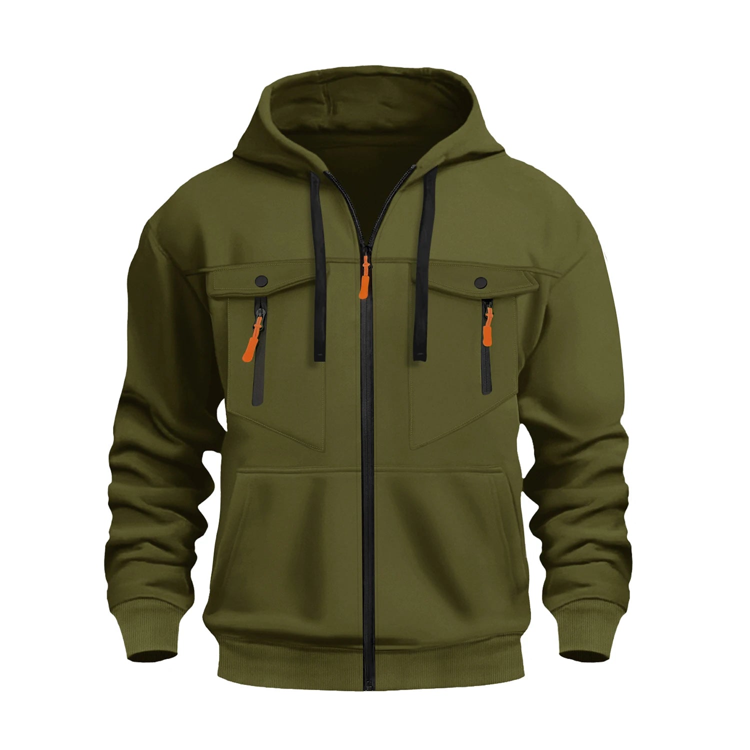 Autumn Winter Hoodies Men Zipper Patchwork Warm Fleece Sweatshirts Multi Pockets Male Fashion Hooded Jacket Thick Outdoor Hoodie