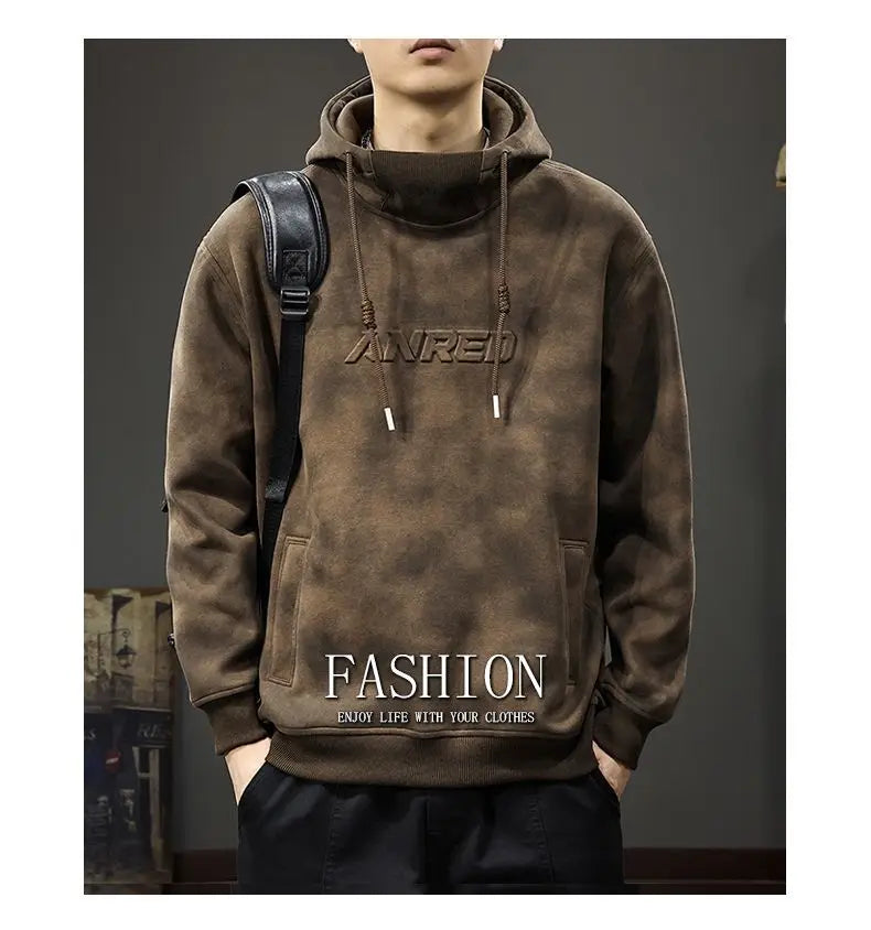 Autumn Winter Thickened Wasteland Wind Hooded Sweater Men's Heavy Steel Seal Loose Turtleneck Top Dirty Retro Jacket Sweatshirts
