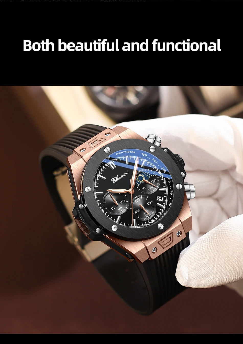 Men Watches High Quality Waterproof Sports Chronograph Quartz Wristwatches Silicone Strap Calendar Luminous Watch For Men