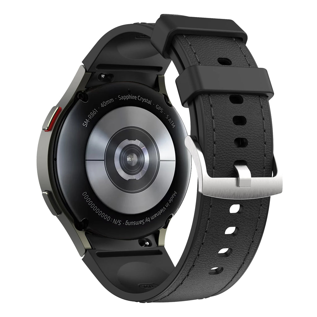 Silicone+Leather Strap for Samsung Galaxy Watch 7 6 5 4 44mm 40mm/5 Pro 45mm Wristband for Galaxy Watch 6 Classic 47mm 43mm Belt