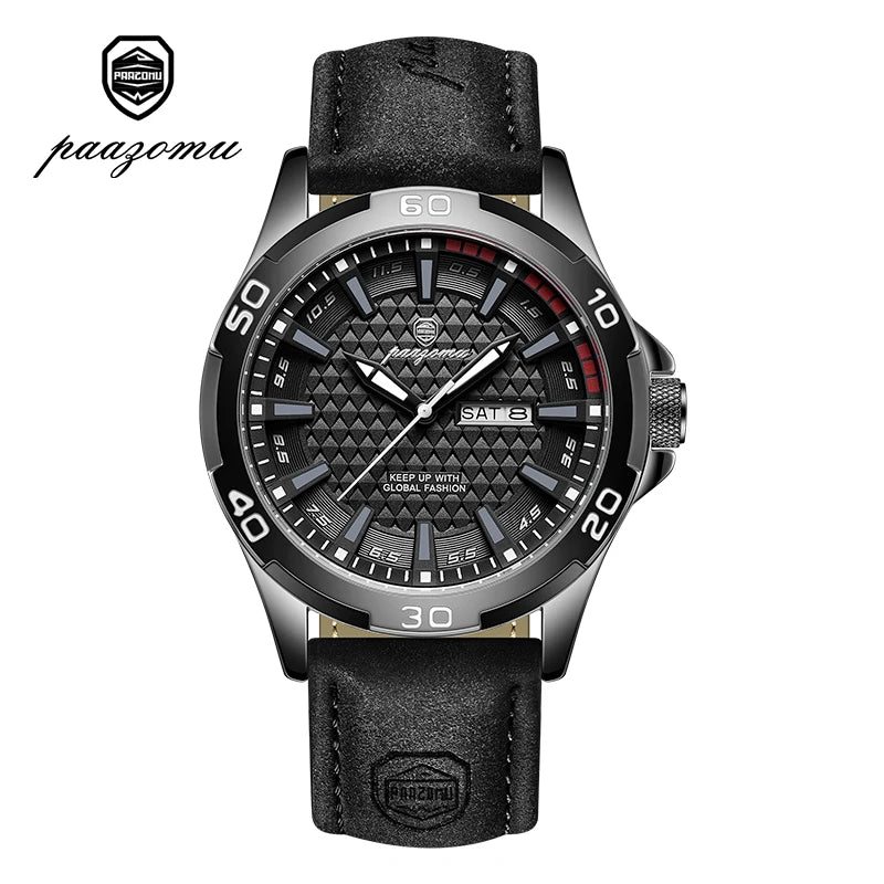 PAAZOMU Luxury Sports Men Watch Luminous Waterproof Chronograph Date Man Wristwatch Leather Quartz Business Men's Watches Reloj