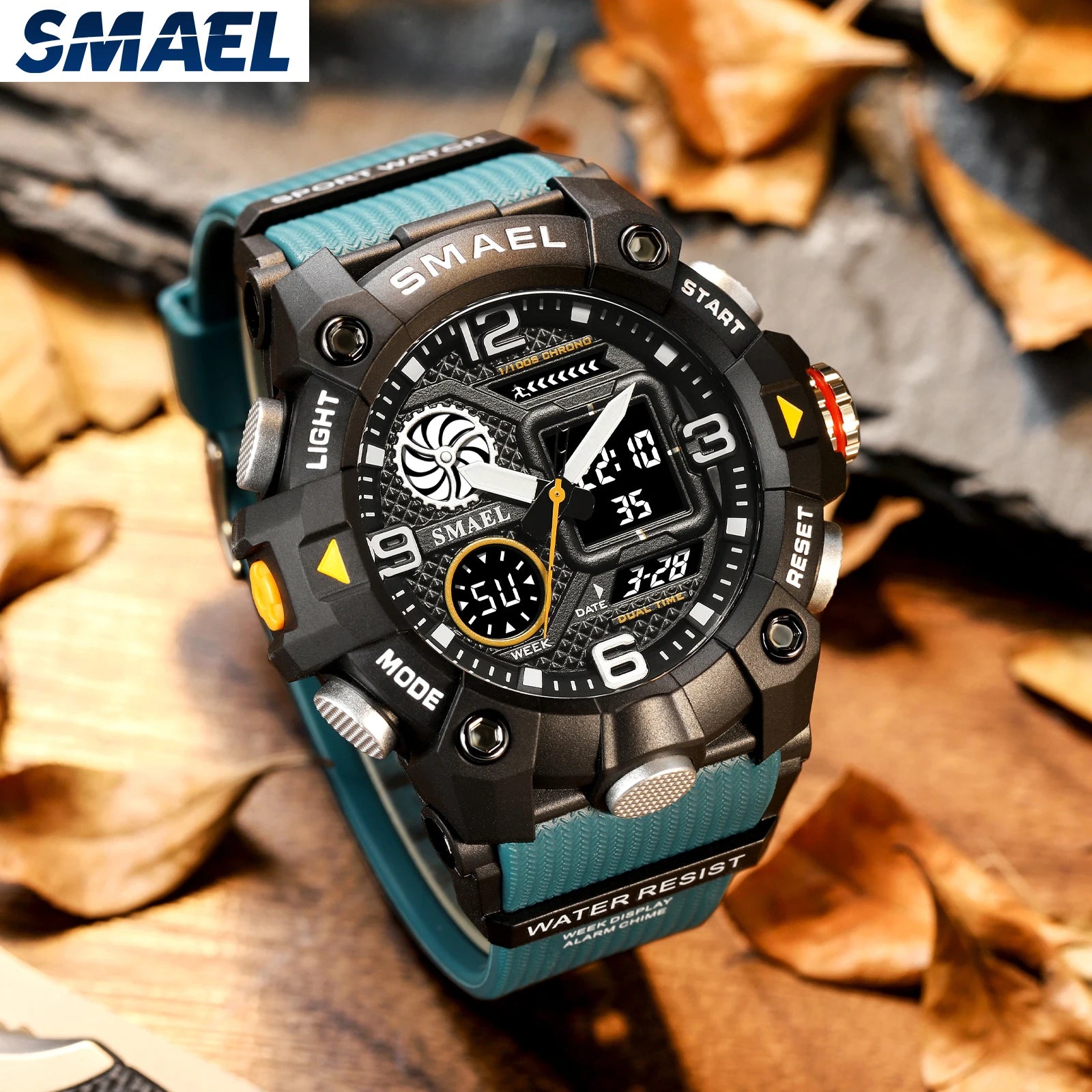 SMAEL Quartz Watch Sport 50M Waterproof Stopwatch Week Display LED Digital Alarm Clock Male 8055 Men Watches Sports Wristwatches