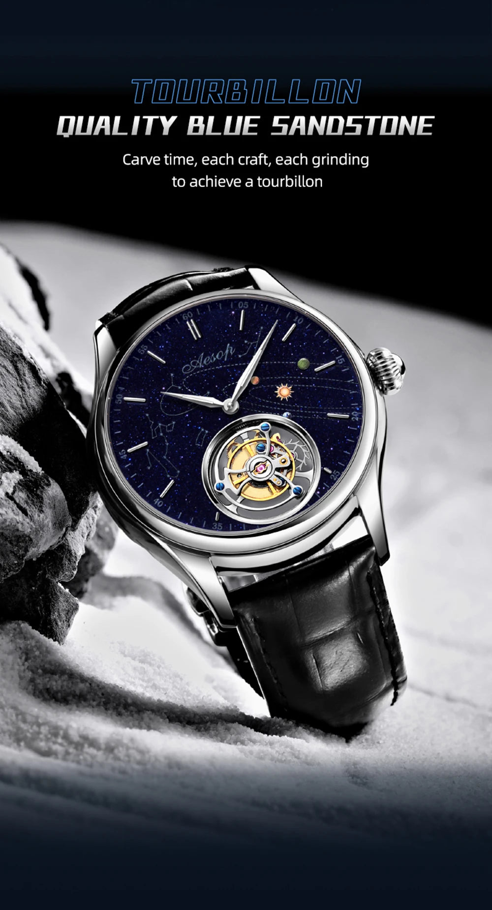 AESOP 7025 Flying Tourbillon Movement Watch Brand For Men Skeleton Mechanical Luxury Watches Wterproof Wristwatches Sapphire