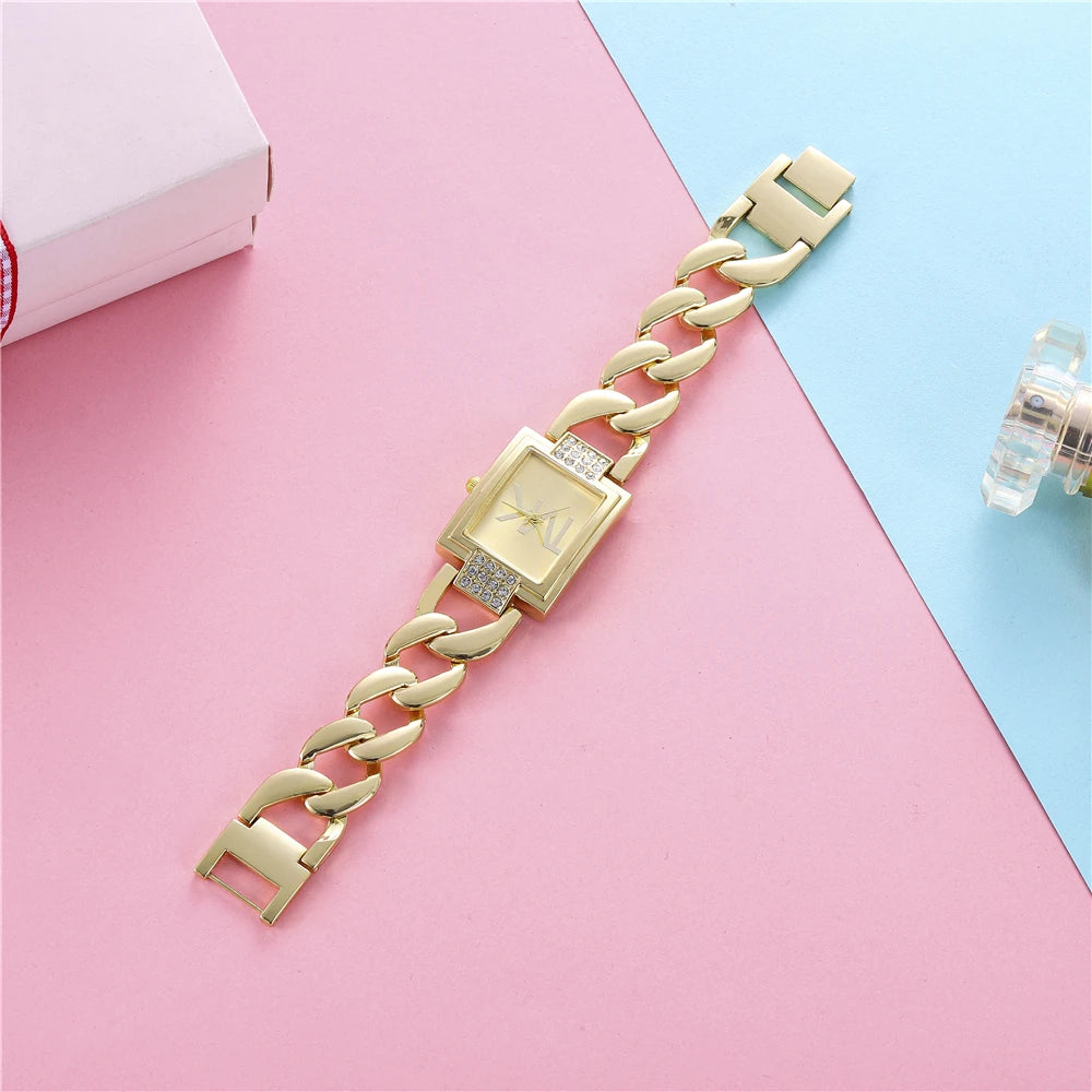 Luxury TVK Brand New Women's Watch Fashionable Temperament Style Metal Strap Square Quartz Women's Watch Clock