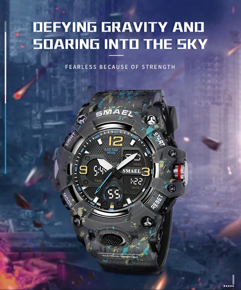 Sport Watch Military Watch For Men Alarm Clock Stopwatch LED Digital Back Light Dual Time Display 8008 Men's Watches Waterproof