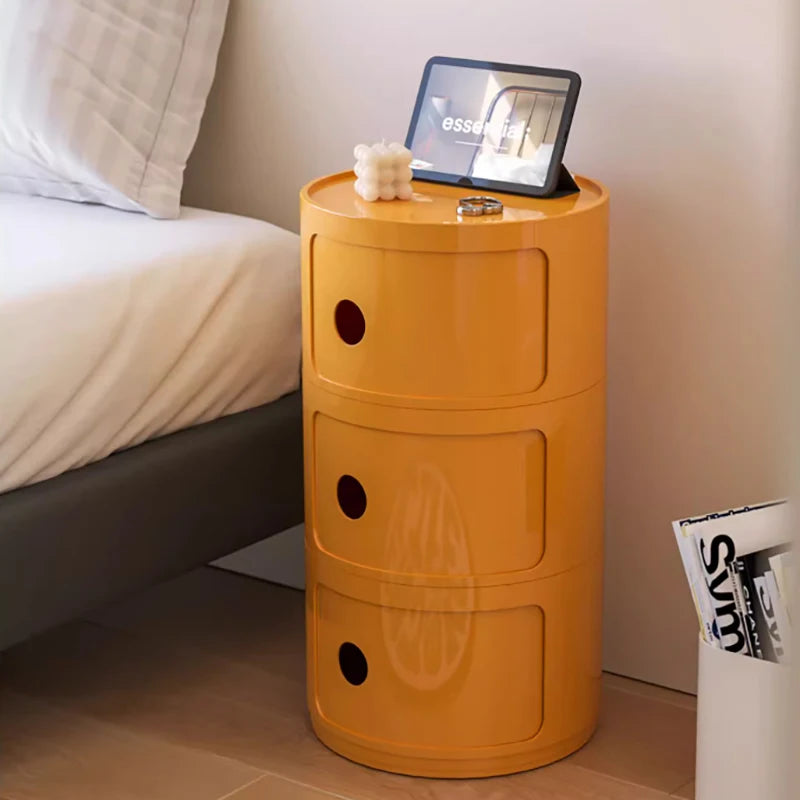 Plastic Round Bedside Nightstand with Drawers Practical Storage Box Cabinet Nightstand Chic Decor for Bedroom Living Room