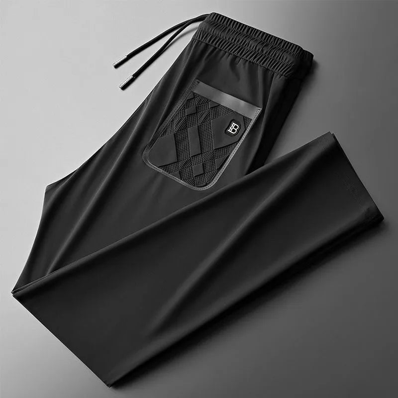 Luxury brand men's letter printed casual pants 2024 summer new ice silk comfortable and breathable casual pocket sports pants