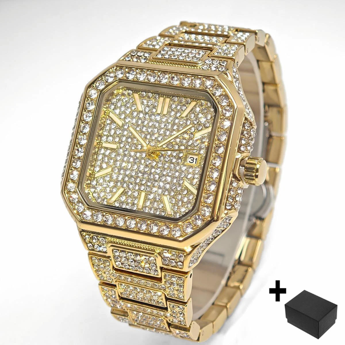 2025 New Black Iced Watch For Men Brand UNIGUET Fashion Waterproof Quartz Watch Man Hip Hop Diamond Jewelry Square Wristwatch