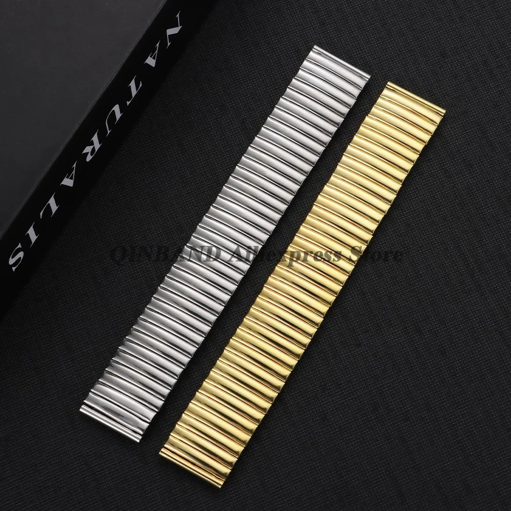 12mm 14mm 16mm 18mm 20mm 22mm Expansion Stainless Steel Watch Strap Elastic Metal Watchband Universal Men Women Watches Bracelet