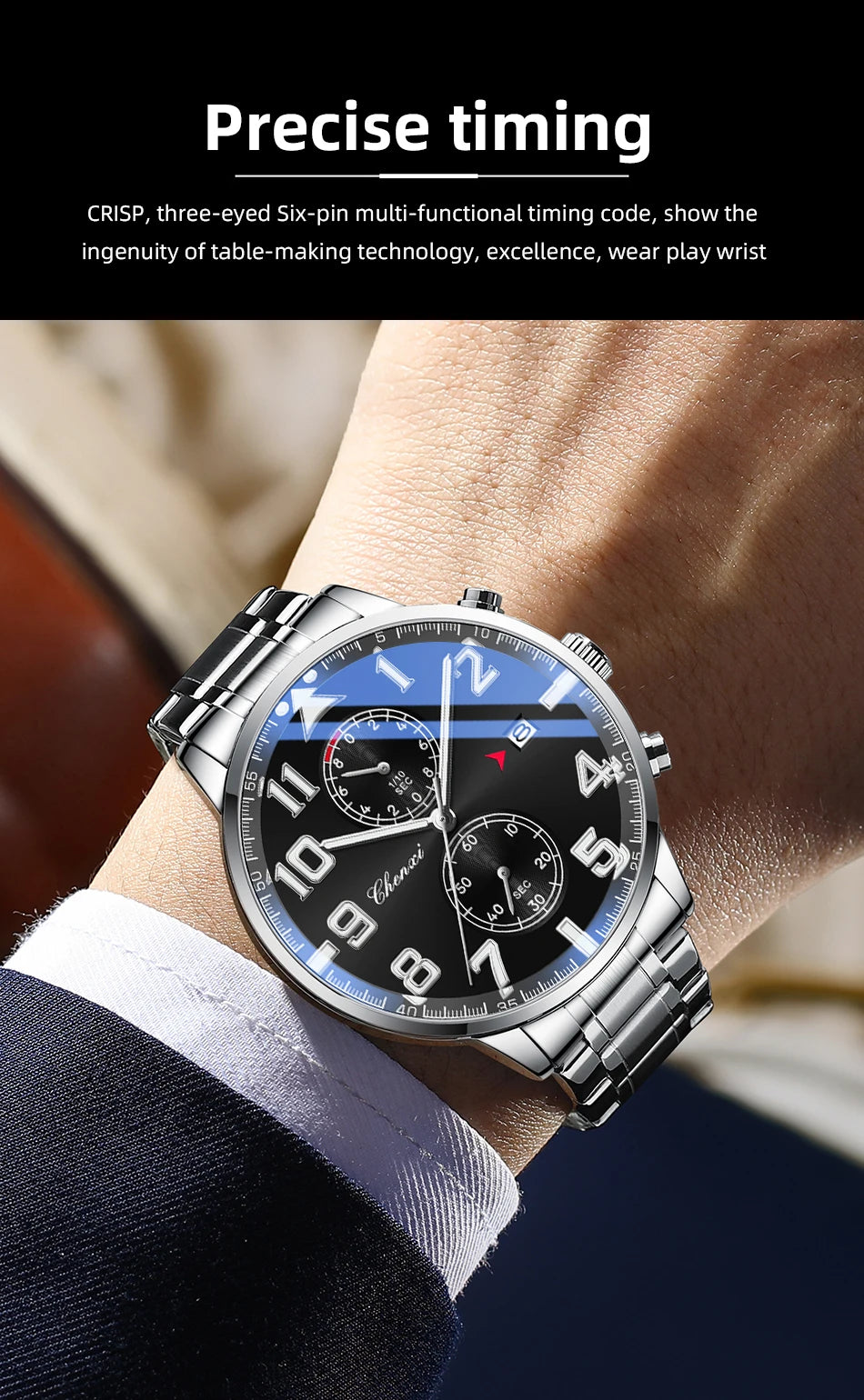 Fashion Luxury Business Men's Wristwatch Round Dial Luminous Waterproof Calendar Chronograph Man Watch
