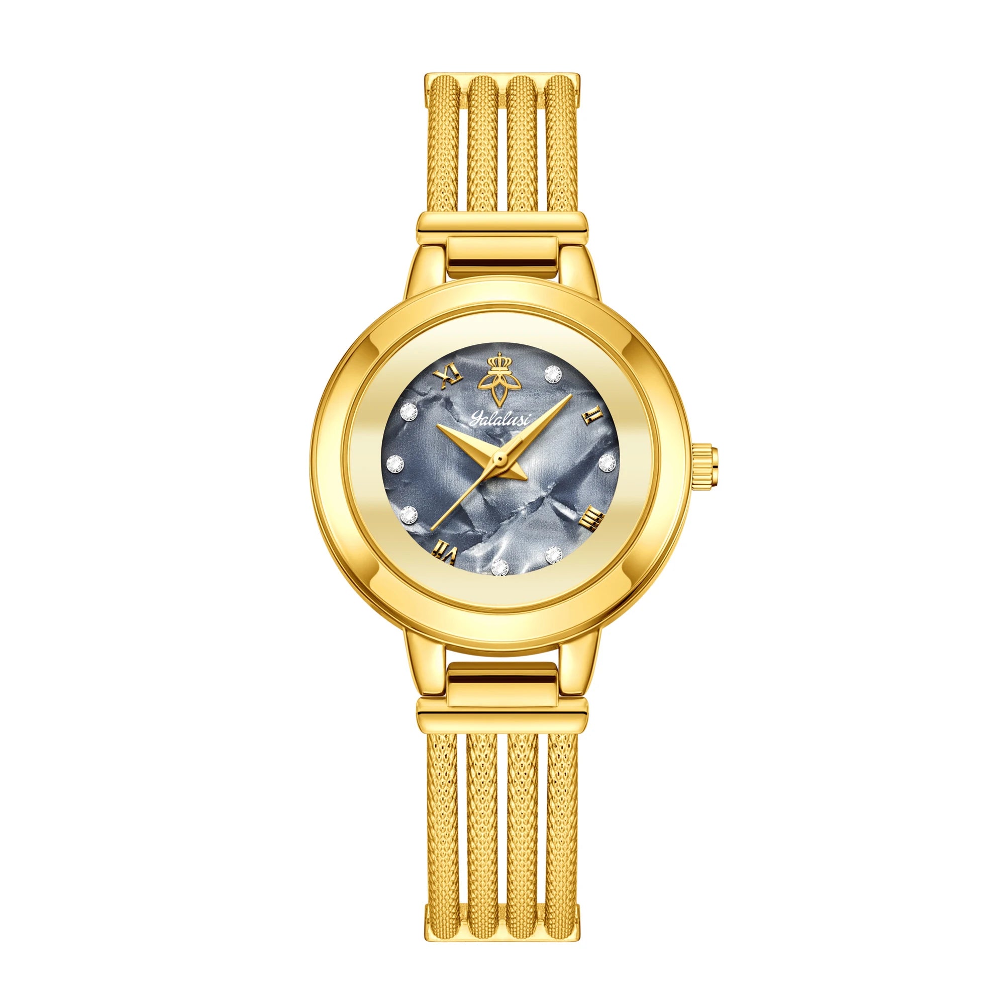 YaLaLuSi Brand Fashion Hot Ladies Quartz Watch Rhinestone Analog Scale Luxury Gold Watch Skeleton Wristband Gift Boxed
